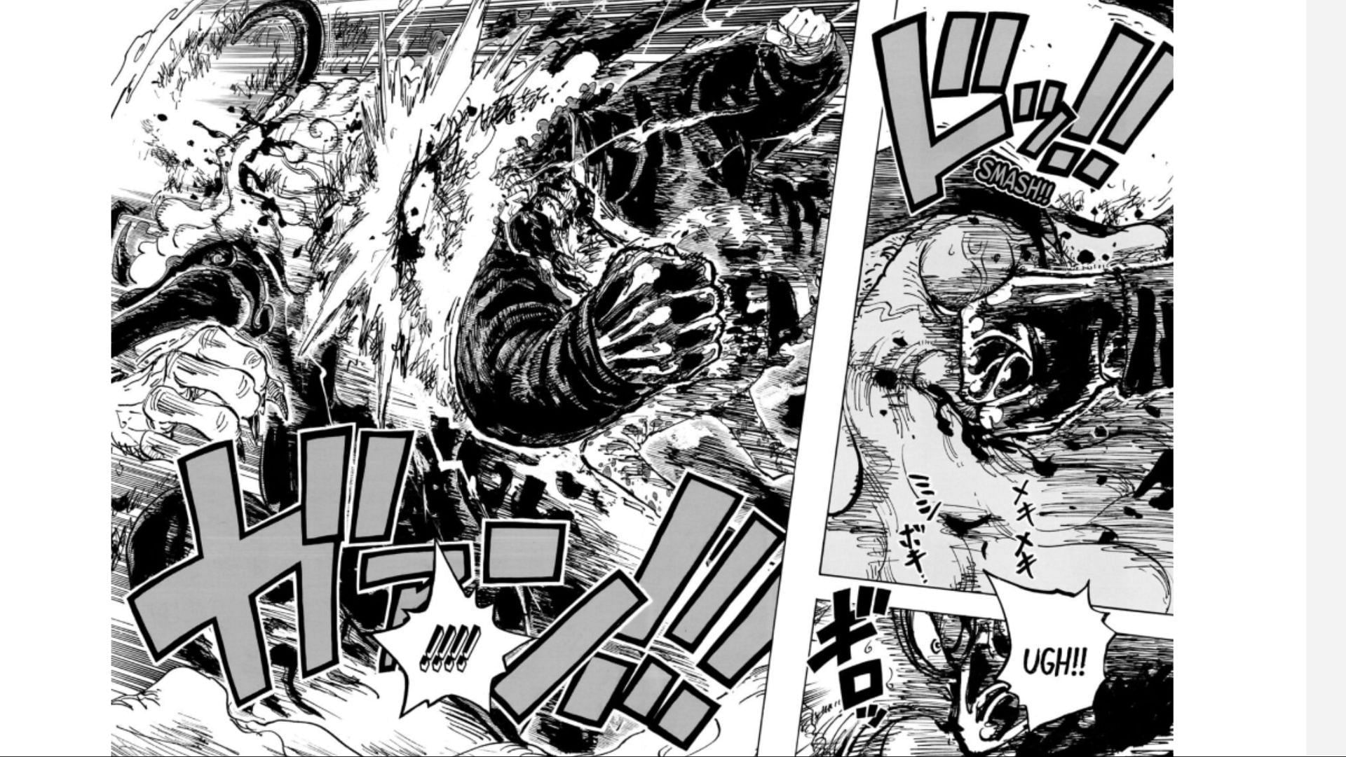 Kuma punching Saturn in the One Piece manga (Image via Shueisha)